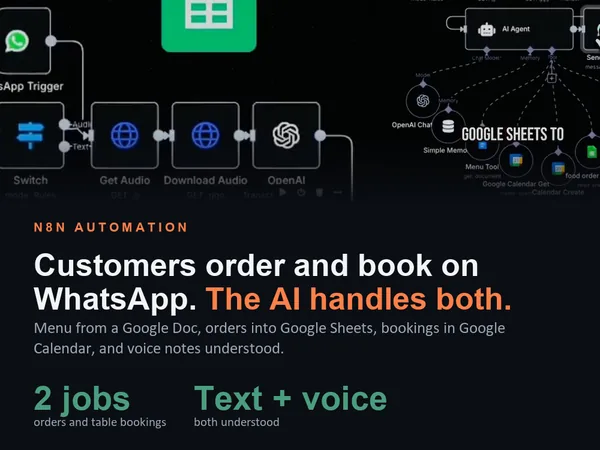 n8n WhatsApp AI Agent: Restaurant Orders, Bookings and Voice Notes, cover